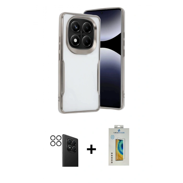 MARSİLYAN™- Redmi Note 14 Pro 4G Kılıf Akış Çizgi Koleksiyonu - Şeffaf Polymer Nano Ekran Koruyucu + PVD Metal Kamera Lens - SH