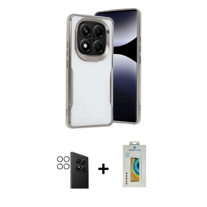 MARSİLYAN™- Redmi Note 14 Pro 4G Kılıf Akış Çizgi Koleksiyonu - Şeffaf Polymer Nano Ekran Koruyucu + PVD Metal Kamera Lens - GS