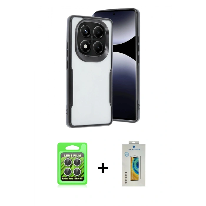 MARSİLYAN™- Redmi Note 14 Pro 4G Kılıf Akış Çizgi Koleksiyonu - Şeffaf Polymer Nano Ekran Koruyucu + Raze Metal Kamera Lens - GS