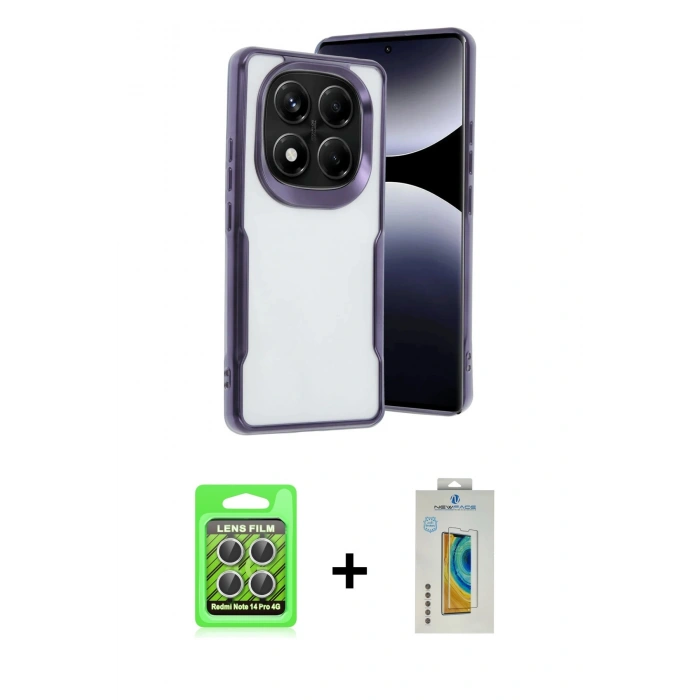 MARSİLYAN™- Redmi Note 14 Pro 4G Kılıf Akış Çizgi Koleksiyonu - Şeffaf Polymer Nano Ekran Koruyucu + Raze Metal Kamera Lens - GS