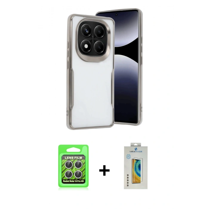 MARSİLYAN™- Redmi Note 14 Pro 4G Kılıf Akış Çizgi Koleksiyonu - Şeffaf Polymer Nano Ekran Koruyucu + Raze Metal Kamera Lens - GS