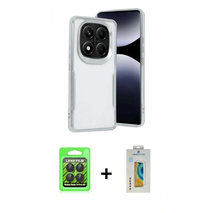 MARSİLYAN™- Redmi Note 14 Pro 4G Kılıf Akış Çizgi Koleksiyonu - Şeffaf Polymer Nano Ekran Koruyucu + Raze Metal Kamera Lens - SH