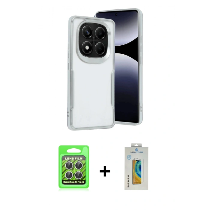 MARSİLYAN™- Redmi Note 14 Pro 4G Kılıf Akış Çizgi Koleksiyonu - Şeffaf Polymer Nano Ekran Koruyucu + Raze Metal Kamera Lens - GS