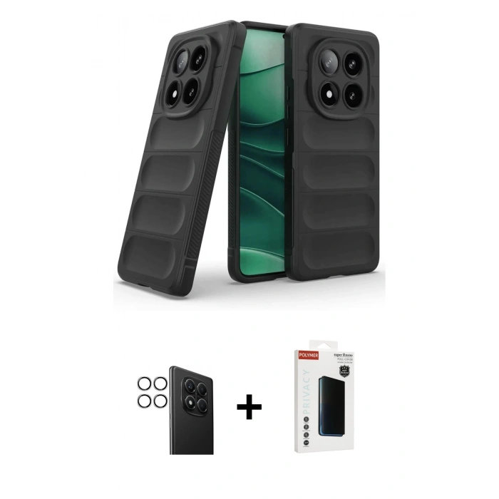 MARSİLYAN™- Redmi Note 14 Pro 4G Kılıf Atlas Koleksiyonu - Şeffaf Hayalet Polymer Nano Ekran Koruyucu + PVD Metal Kamera Lens - GS