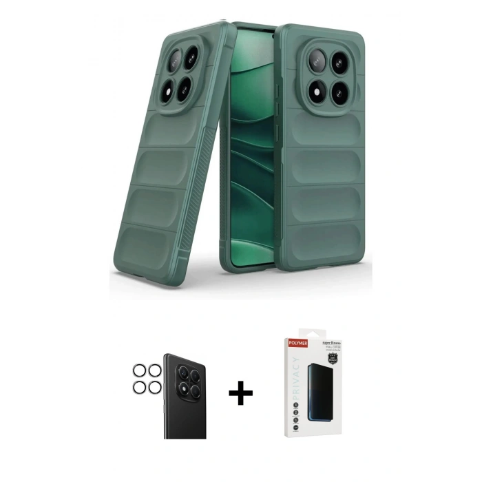 MARSİLYAN™- Redmi Note 14 Pro 4G Kılıf Atlas Koleksiyonu - Şeffaf Hayalet Polymer Nano Ekran Koruyucu + PVD Metal Kamera Lens - GS