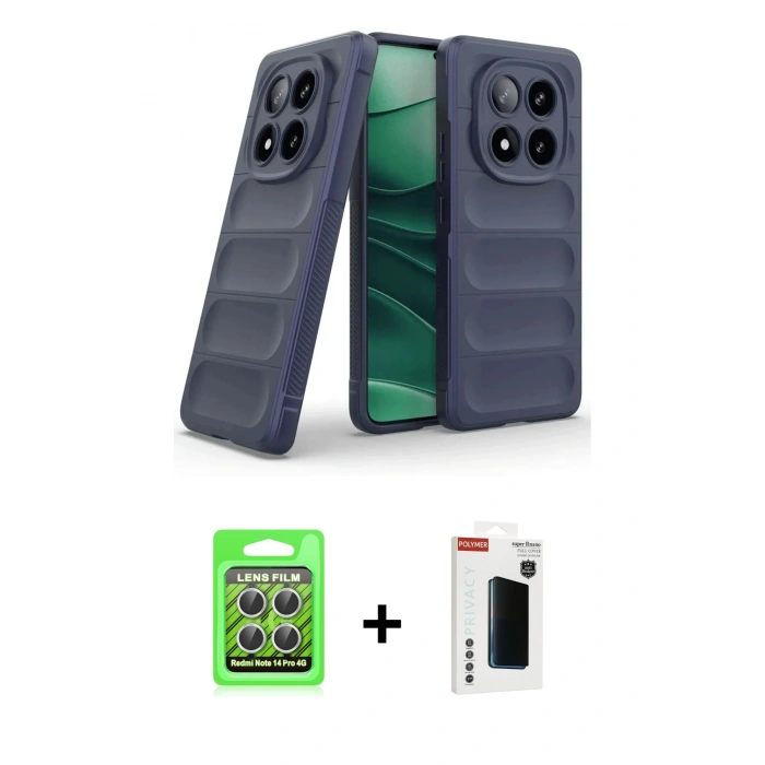 MARSİLYAN™- Redmi Note 14 Pro 4G Kılıf Atlas Koleksiyonu - Şeffaf Hayalet Polymer Nano Ekran Koruyucu + Raze Metal Kamera Lens - GS