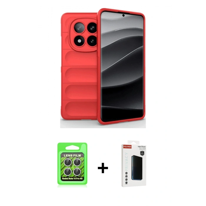 MARSİLYAN™- Redmi Note 14 Pro 4G Kılıf Atlas Koleksiyonu - Şeffaf Hayalet Polymer Nano Ekran Koruyucu + Raze Metal Kamera Lens - GS
