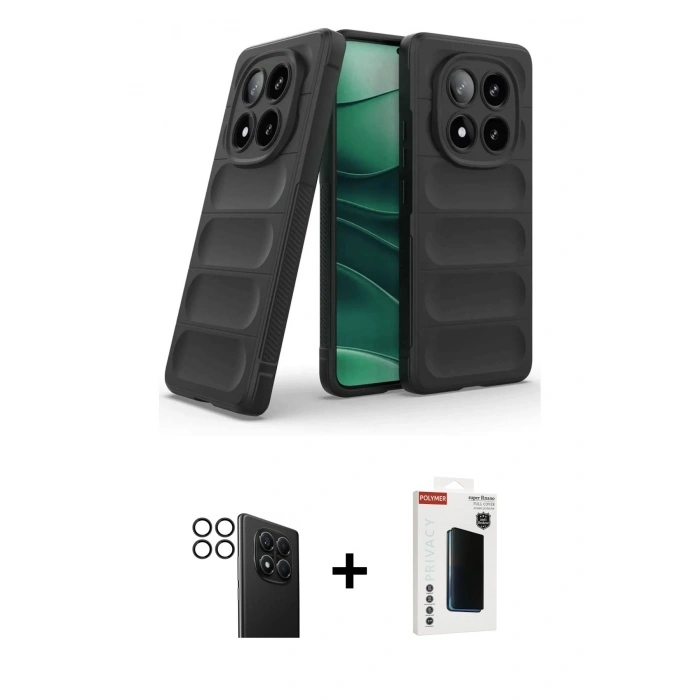 MARSİLYAN™- Redmi Note 14 Pro 4G Kılıf Atlas Koleksiyonu - Şeffaf Hayalet Polymer Nano Ekran Koruyucu + Siyah PVD Metal Kamera Lens