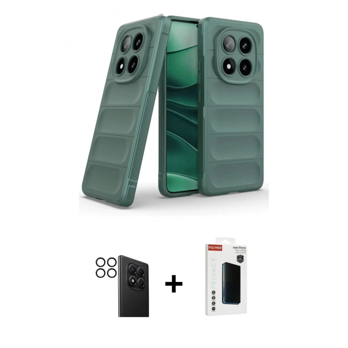 MARSİLYAN™- Redmi Note 14 Pro 4G Kılıf Atlas Koleksiyonu - Şeffaf Hayalet Polymer Nano Ekran Koruyucu + Siyah PVD Metal Kamera Lens
