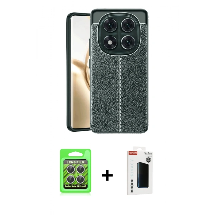 MARSİLYAN™- Redmi Note 14 Pro 4G Kılıf Doruk Klasik Özel Seri - Şeffaf Hayalet Polymer Nano Ekran Koruyucu + Raze Metal Kamera Lens - GS