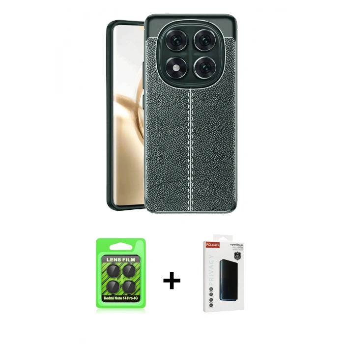 MARSİLYAN™- Redmi Note 14 Pro 4G Kılıf Doruk Klasik Özel Seri - Şeffaf Hayalet Polymer Nano Ekran Koruyucu + Raze Metal Kamera Lens - SH