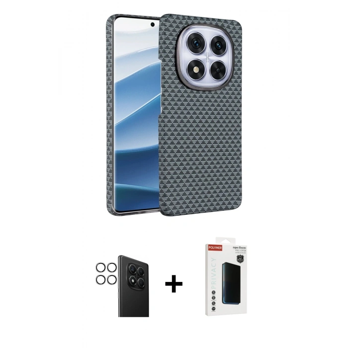 MARSİLYAN™- Redmi Note 14 Pro 4G Kılıf Doruk Serisi - Şeffaf Hayalet Polymer Nano Ekran Koruyucu + PVD Metal Kamera Lens - GS
