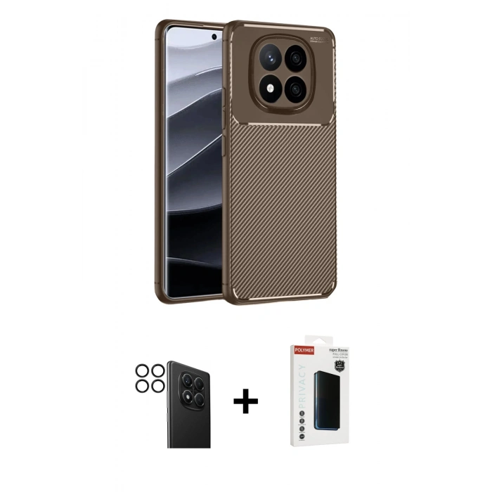 MARSİLYAN™- Redmi Note 14 Pro 4G Kılıf Eksen Form Prime - Şeffaf Hayalet Polymer Nano Ekran Koruyucu + PVD Metal Kamera Lens - SH
