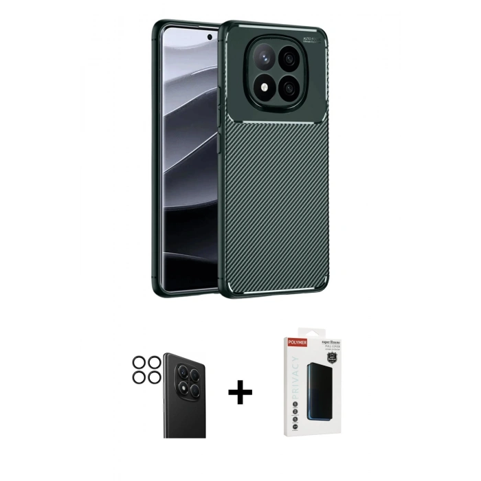 MARSİLYAN™- Redmi Note 14 Pro 4G Kılıf Eksen Form Prime - Şeffaf Hayalet Polymer Nano Ekran Koruyucu + PVD Metal Kamera Lens - SH