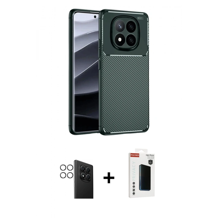 MARSİLYAN™- Redmi Note 14 Pro 4G Kılıf Eksen Form Prime - Şeffaf Hayalet Polymer Nano Ekran Koruyucu + PVD Metal Kamera Lens - GS