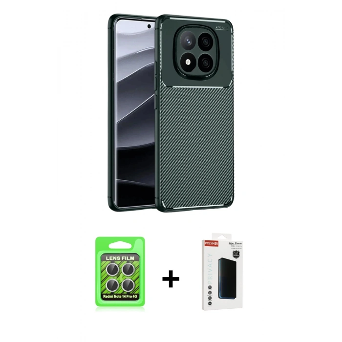MARSİLYAN™- Redmi Note 14 Pro 4G Kılıf Eksen Form Prime - Şeffaf Hayalet Polymer Nano Ekran Koruyucu + Raze Metal Kamera Lens - GS