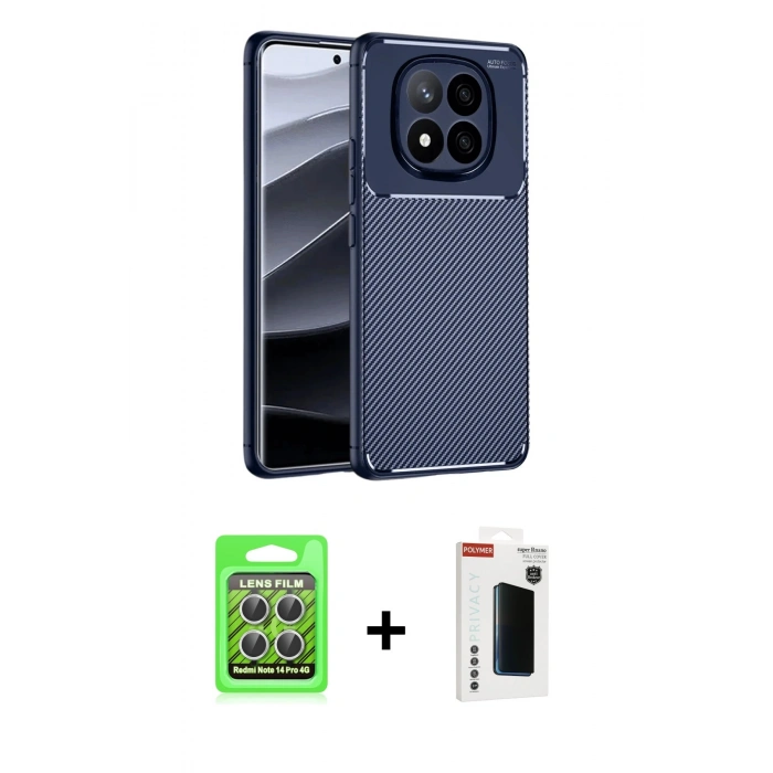 MARSİLYAN™- Redmi Note 14 Pro 4G Kılıf Eksen Form Prime - Şeffaf Hayalet Polymer Nano Ekran Koruyucu + Raze Metal Kamera Lens - GS