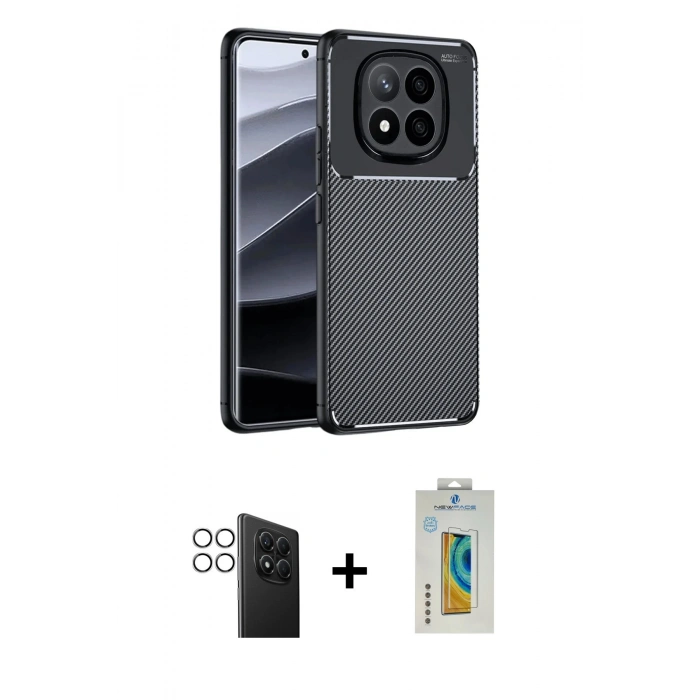 MARSİLYAN™- Redmi Note 14 Pro 4G Kılıf Eksen Form Prime - Şeffaf Polymer Nano Ekran Koruyucu + PVD Metal Kamera Lens - GS