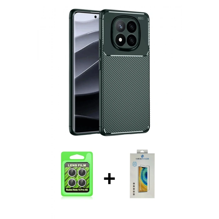 MARSİLYAN™- Redmi Note 14 Pro 4G Kılıf Eksen Form Prime - Şeffaf Polymer Nano Ekran Koruyucu + Raze Metal Kamera Lens - GS