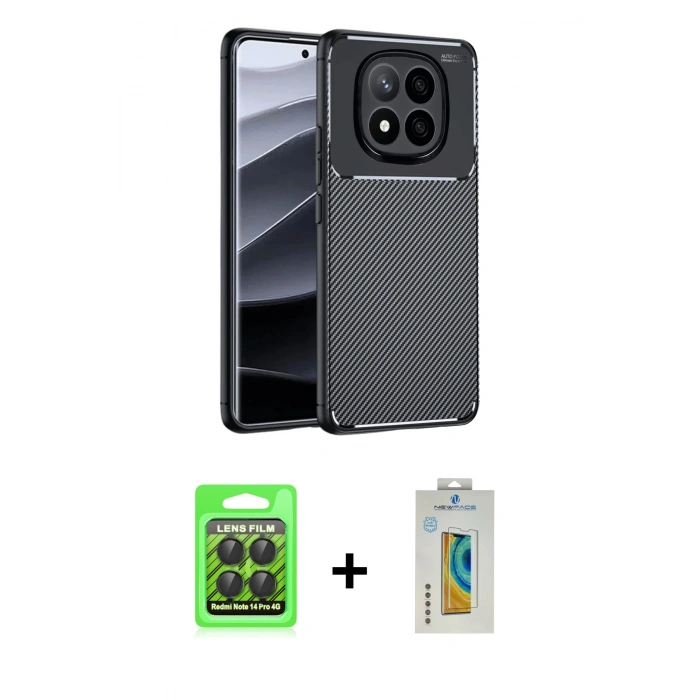 MARSİLYAN™- Redmi Note 14 Pro 4G Kılıf Eksen Form Prime - Şeffaf Polymer Nano Ekran Koruyucu + Raze Metal Kamera Lens - SH