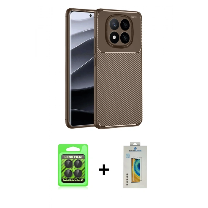 MARSİLYAN™- Redmi Note 14 Pro 4G Kılıf Eksen Form Prime - Şeffaf Polymer Nano Ekran Koruyucu + Raze Metal Kamera Lens - SH