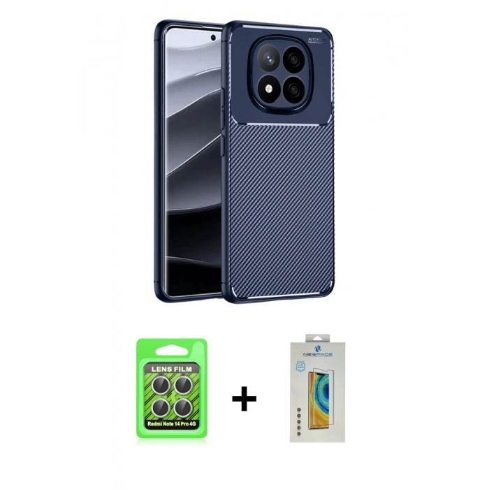 MARSİLYAN™- Redmi Note 14 Pro 4G Kılıf Eksen Form Prime - Şeffaf Polymer Nano Ekran Koruyucu + Raze Metal Kamera Lens - GS