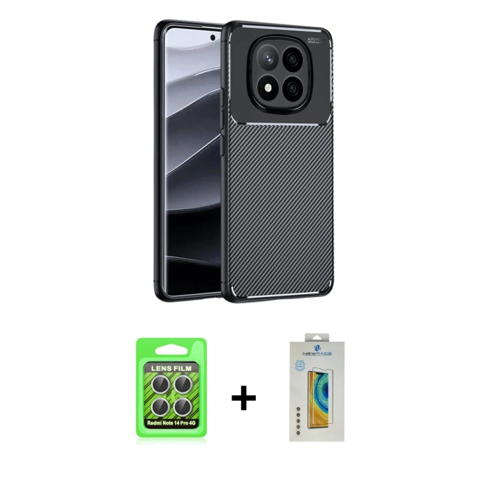 MARSİLYAN™- Redmi Note 14 Pro 4G Kılıf Eksen Form Prime - Şeffaf Polymer Nano Ekran Koruyucu + Raze Metal Kamera Lens - GS