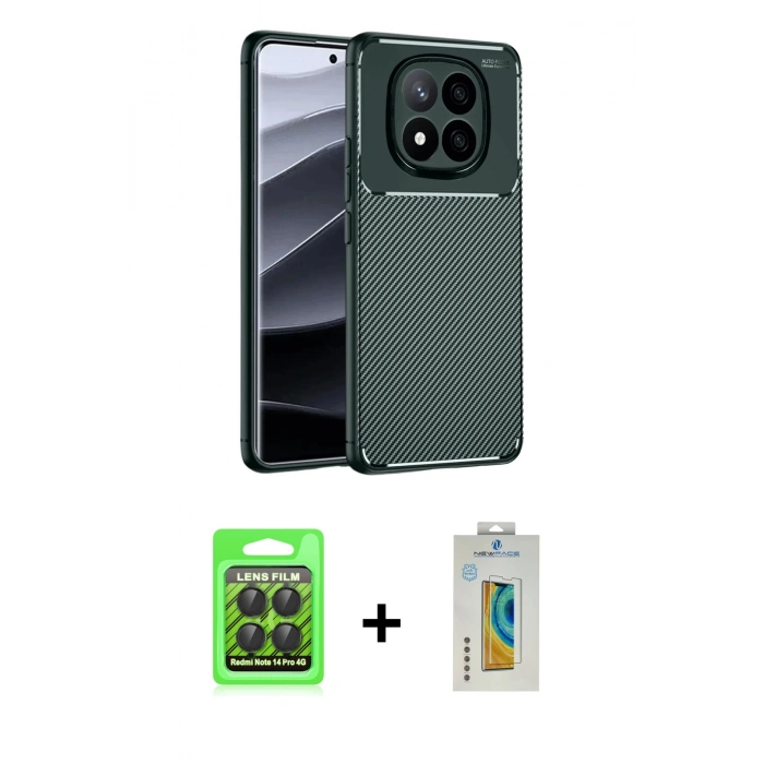 MARSİLYAN™- Redmi Note 14 Pro 4G Kılıf Eksen Form Prime - Şeffaf Polymer Nano Ekran Koruyucu + Raze Metal Kamera Lens - SH