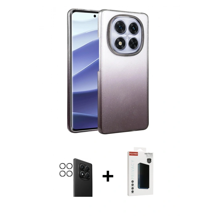 MARSİLYAN™- Redmi Note 14 Pro 4G Kılıf Kıvılcım Minimal Özel Seri - Şeffaf Hayalet Polymer Nano Ekran Koruyucu + Gümüş PVD Metal Kamera Lens