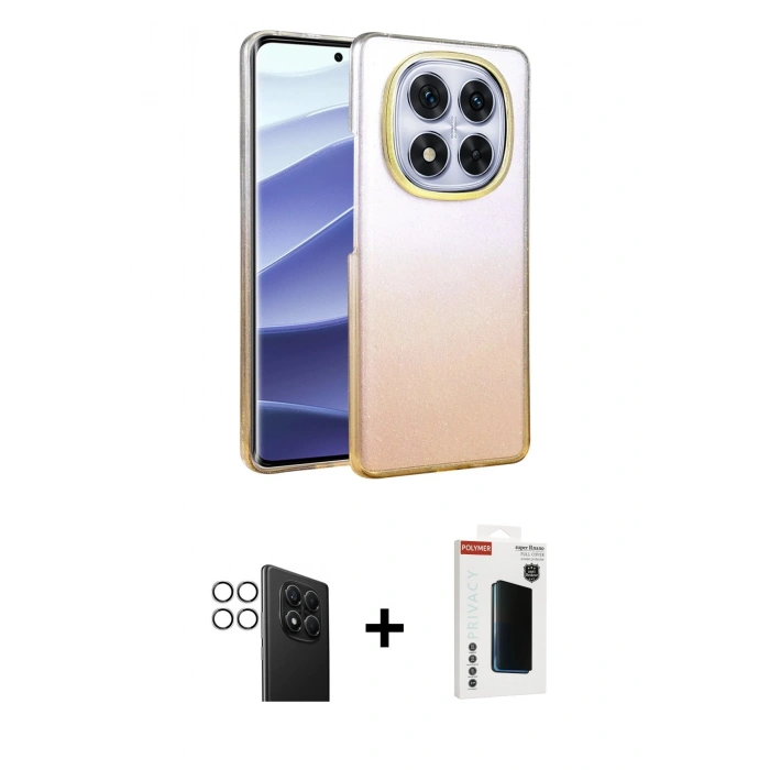 MARSİLYAN™- Redmi Note 14 Pro 4G Kılıf Kıvılcım Minimal Özel Seri - Şeffaf Hayalet Polymer Nano Ekran Koruyucu + Gümüş PVD Metal Kamera Lens