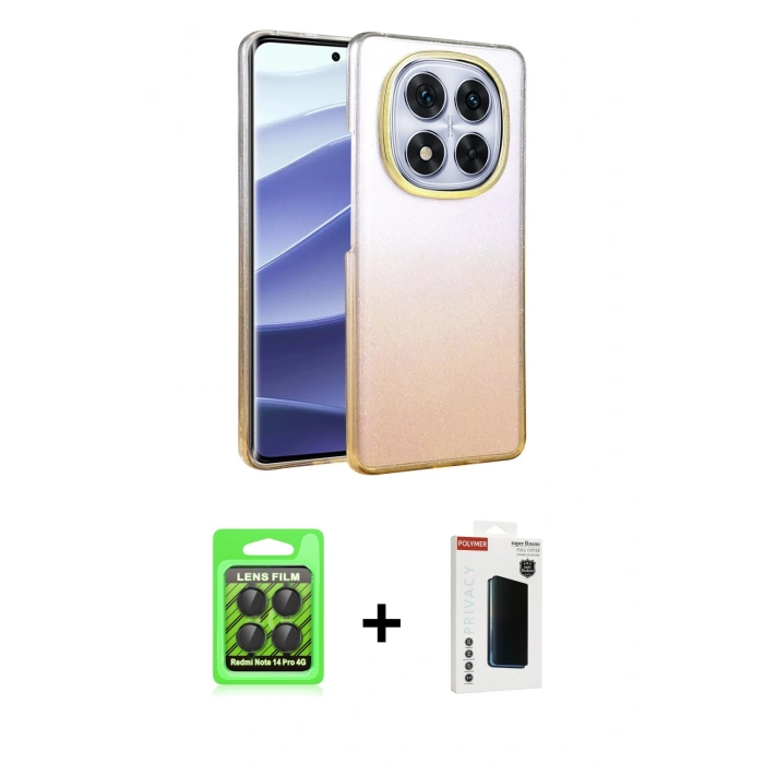MARSİLYAN™- Redmi Note 14 Pro 4G Kılıf Kıvılcım Minimal Özel Seri - Şeffaf Hayalet Polymer Nano Ekran Koruyucu + Raze Metal Kamera Lens - SH