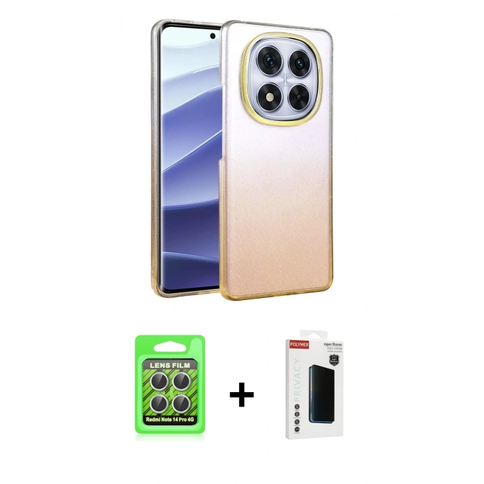 MARSİLYAN™- Redmi Note 14 Pro 4G Kılıf Kıvılcım Minimal Özel Seri - Şeffaf Hayalet Polymer Nano Ekran Koruyucu + Raze Metal Kamera Lens - GS