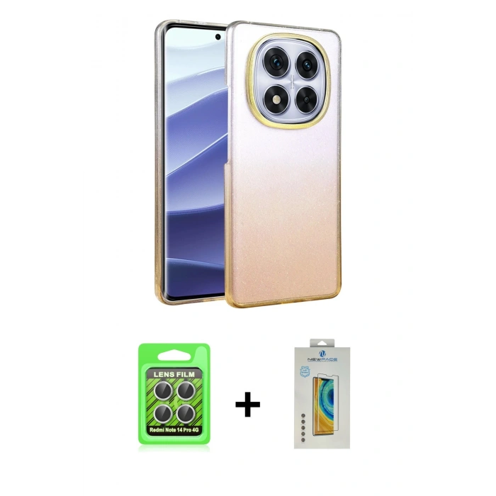 MARSİLYAN™- Redmi Note 14 Pro 4G Kılıf Kıvılcım Minimal Özel Seri - Şeffaf Polymer Nano Ekran Koruyucu + Raze Metal Kamera Lens - GS