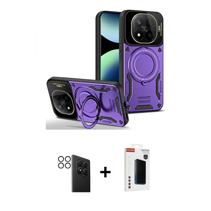 MARSİLYAN™- Redmi Note 14 Pro 4G Kılıf Kıvılcım Modern Serisi - Şeffaf Hayalet Polymer Nano Ekran Koruyucu + PVD Metal Kamera Lens - SH