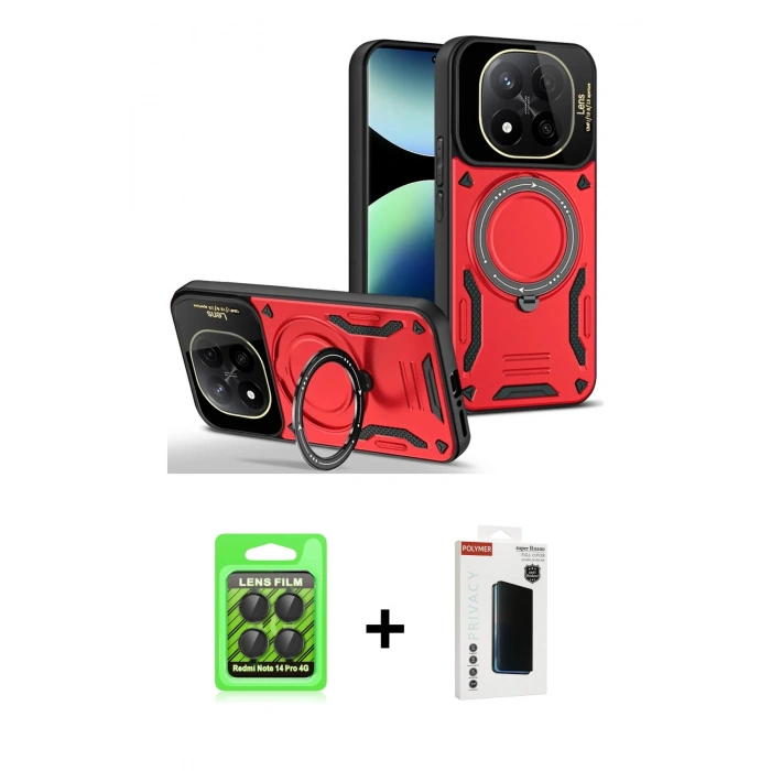 MARSİLYAN™- Redmi Note 14 Pro 4G Kılıf Kıvılcım Modern Serisi - Şeffaf Hayalet Polymer Nano Ekran Koruyucu + Raze Metal Kamera Lens - SH