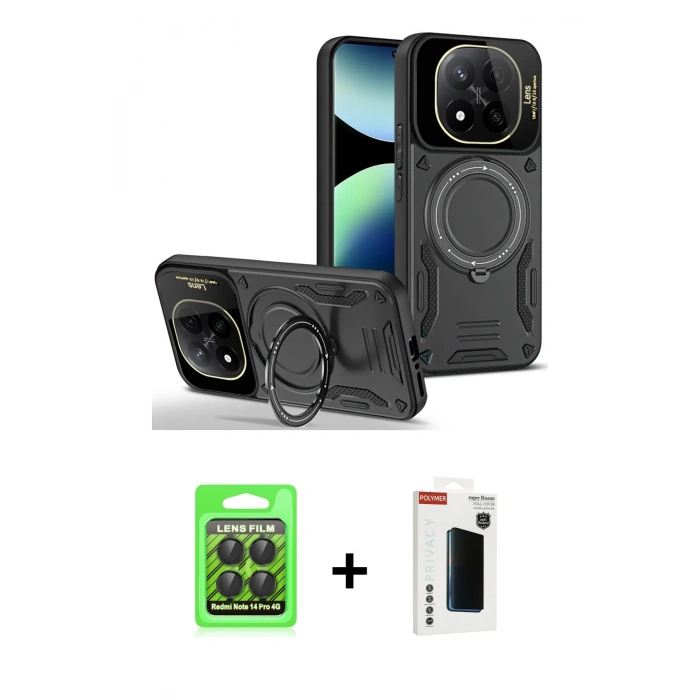 MARSİLYAN™- Redmi Note 14 Pro 4G Kılıf Kıvılcım Modern Serisi - Şeffaf Hayalet Polymer Nano Ekran Koruyucu + Raze Metal Kamera Lens - SH
