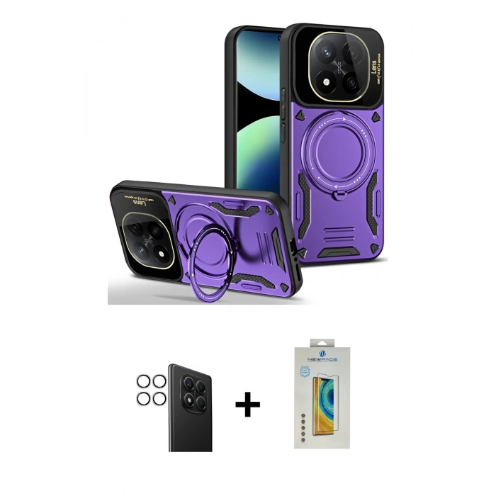 MARSİLYAN™- Redmi Note 14 Pro 4G Kılıf Kıvılcım Modern Serisi - Şeffaf Polymer Nano Ekran Koruyucu + PVD Metal Kamera Lens - GS