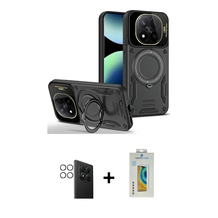 MARSİLYAN™- Redmi Note 14 Pro 4G Kılıf Kıvılcım Modern Serisi - Şeffaf Polymer Nano Ekran Koruyucu + PVD Metal Kamera Lens - GS