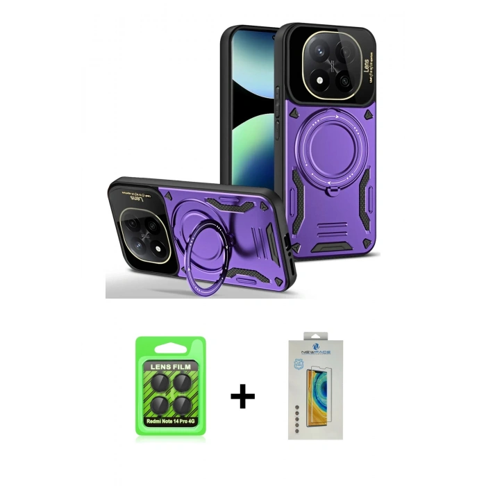 MARSİLYAN™- Redmi Note 14 Pro 4G Kılıf Kıvılcım Modern Serisi - Şeffaf Polymer Nano Ekran Koruyucu + Raze Metal Kamera Lens - SH