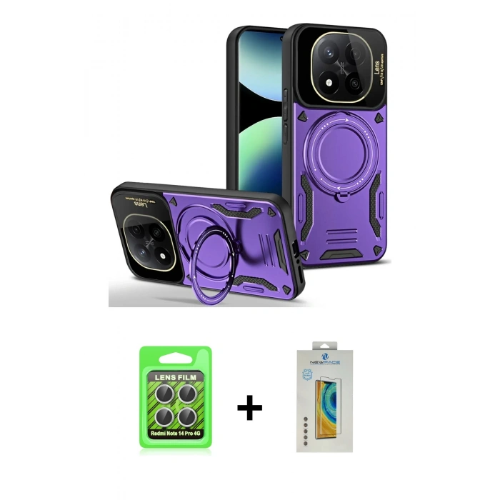 MARSİLYAN™- Redmi Note 14 Pro 4G Kılıf Kıvılcım Modern Serisi - Şeffaf Polymer Nano Ekran Koruyucu + Raze Metal Kamera Lens - GS