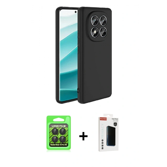 MARSİLYAN™- Redmi Note 14 Pro 4G Kılıf Kozmos Yansıma Özel Seri - Şeffaf Hayalet Polymer Nano Ekran Koruyucu + Siyah Raze Metal Kamera Lens