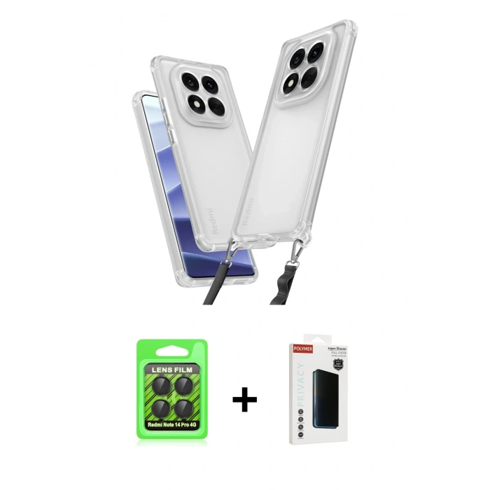 MARSİLYAN™- Redmi Note 14 Pro 4G Kılıf Ufuk Klasik - Şeffaf Hayalet Polymer Nano Ekran Koruyucu + Raze Metal Kamera Lens - SH