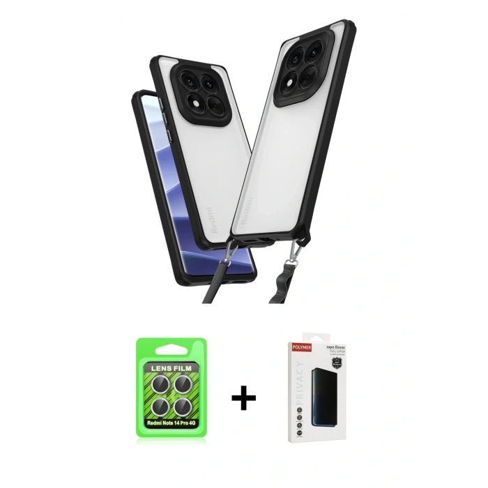 MARSİLYAN™- Redmi Note 14 Pro 4G Kılıf Ufuk Klasik - Şeffaf Hayalet Polymer Nano Ekran Koruyucu + Raze Metal Kamera Lens - GS
