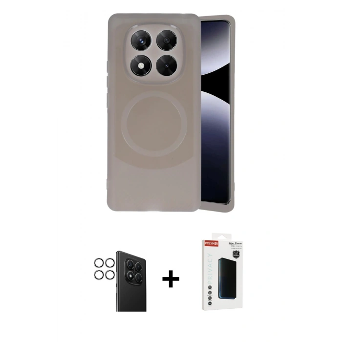 MARSİLYAN™- Redmi Note 14 Pro 4G Kılıf Ufuk Serisi - Şeffaf Hayalet Polymer Nano Ekran Koruyucu + PVD Metal Kamera Lens - GS