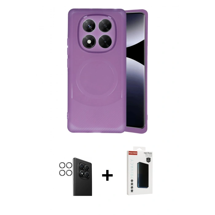 MARSİLYAN™- Redmi Note 14 Pro 4G Kılıf Ufuk Serisi - Şeffaf Hayalet Polymer Nano Ekran Koruyucu + PVD Metal Kamera Lens - GS