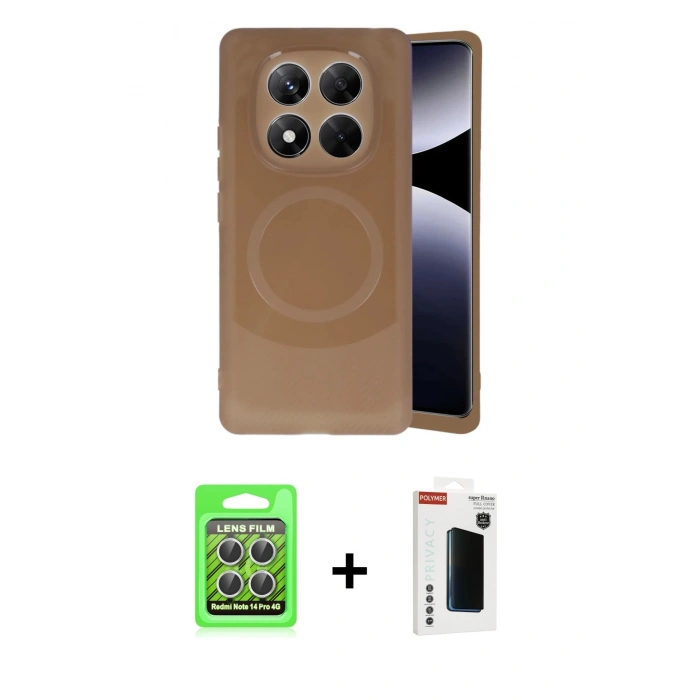 MARSİLYAN™- Redmi Note 14 Pro 4G Kılıf Ufuk Serisi - Şeffaf Hayalet Polymer Nano Ekran Koruyucu + Raze Metal Kamera Lens - GS