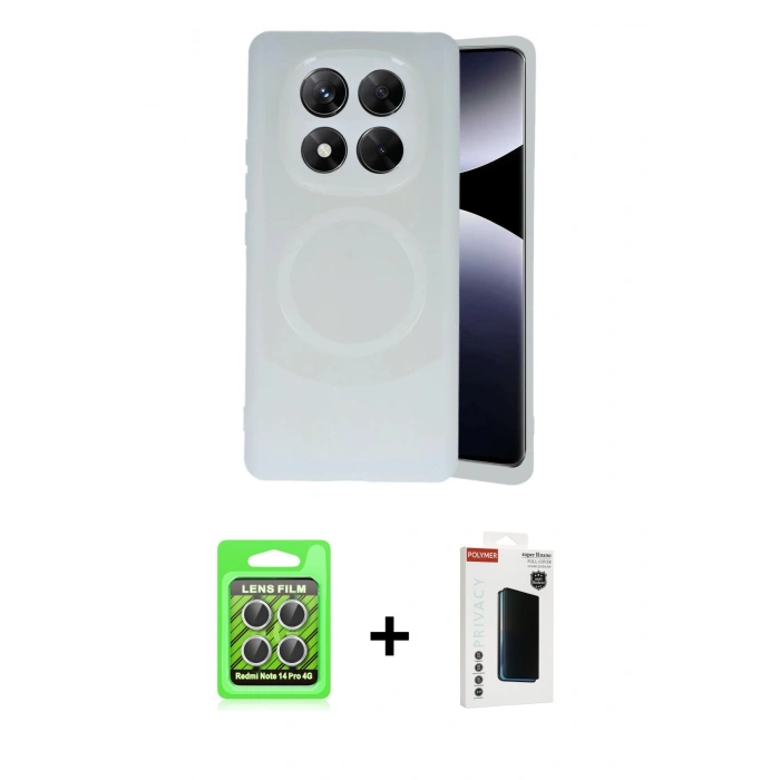 MARSİLYAN™- Redmi Note 14 Pro 4G Kılıf Ufuk Serisi - Şeffaf Hayalet Polymer Nano Ekran Koruyucu + Raze Metal Kamera Lens - GS
