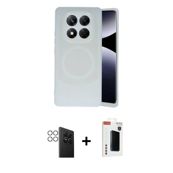 MARSİLYAN™- Redmi Note 14 Pro 4G Kılıf Ufuk Serisi - Şeffaf Hayalet Polymer Nano Ekran Koruyucu + PVD Metal Kamera Lens - GS