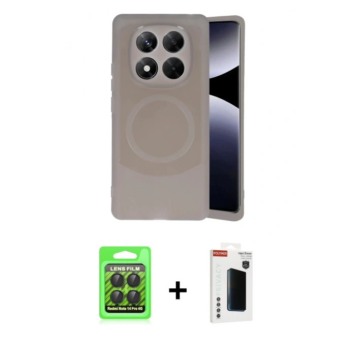 MARSİLYAN™- Redmi Note 14 Pro 4G Kılıf Ufuk Serisi - Şeffaf Hayalet Polymer Nano Ekran Koruyucu + Siyah Raze Metal Kamera Lens