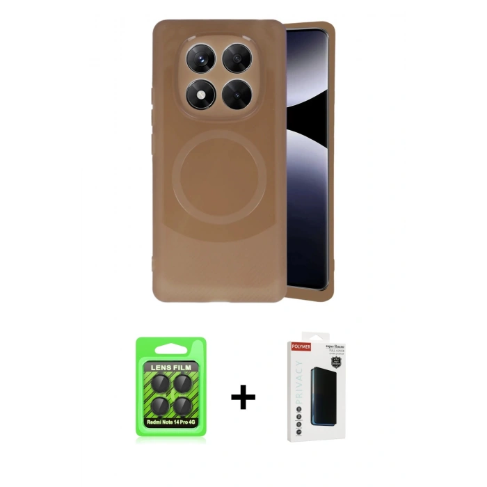 MARSİLYAN™- Redmi Note 14 Pro 4G Kılıf Ufuk Serisi - Şeffaf Hayalet Polymer Nano Ekran Koruyucu + Siyah Raze Metal Kamera Lens